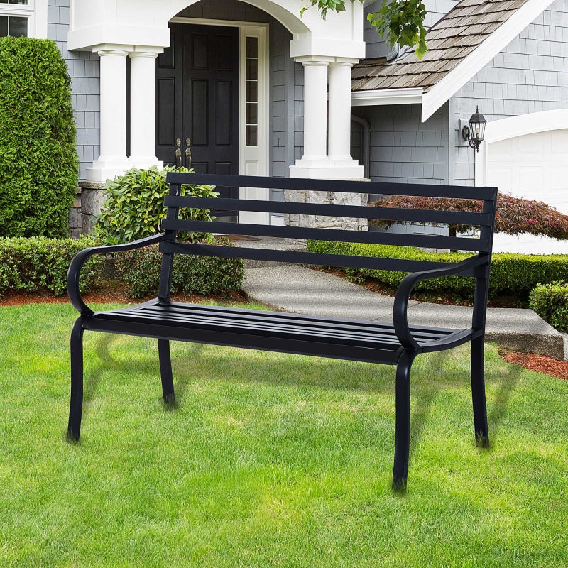 Black Metal 2-Seater Garden Bench