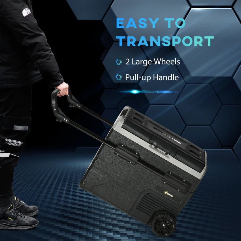 50L Portable Car Refrigerator Compressor Cooler Box with LED Light Foldable Handles Cup Holders 12V 24V DC and 110V 240V AC for RV Campervan Boat Travel -20 Degrees Celsius