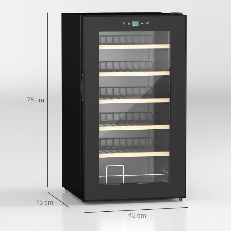65L 24 Bottle Wine Fridge - Freestanding Cooler with Glass Door, LED Light, Digital Touch Screen & Temperature Control - Black