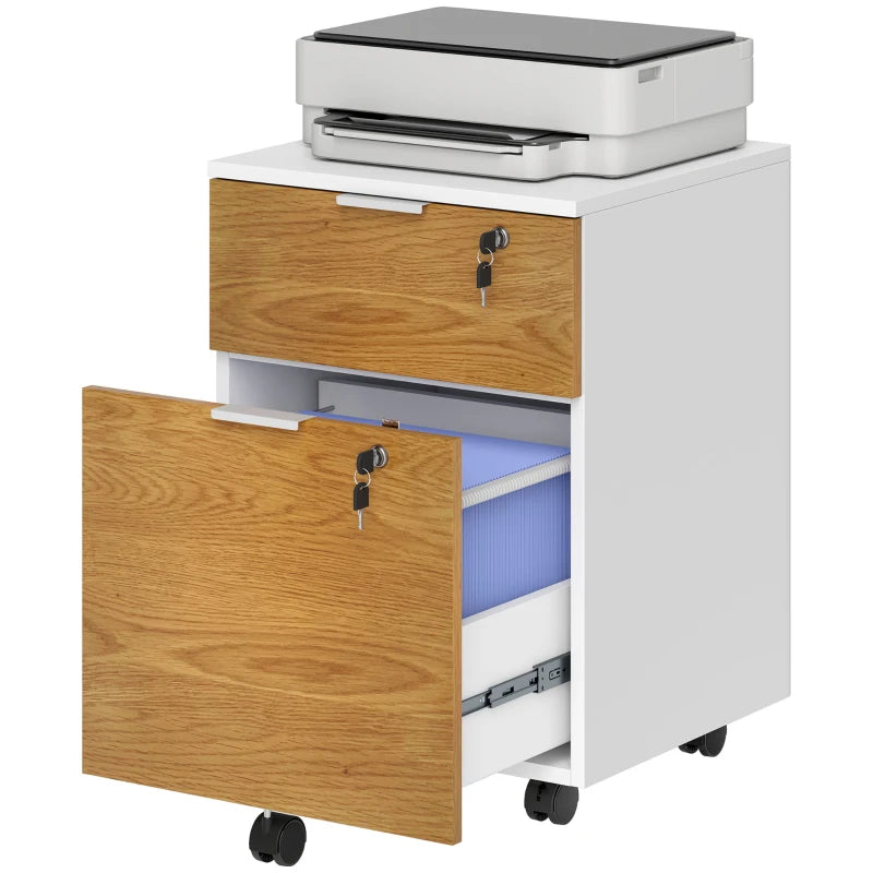 Stylish Two-Drawer Lockable Filing Cabinet - Durable Wood Effect Design for Secure Document Storage