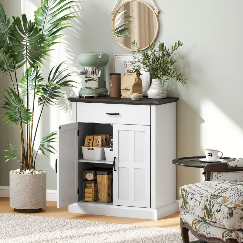 Rustic Farmhouse Sideboard with 3cm Thick Top & 2 Barn Doors - Elegant White Storage Cabinet for Dining Room