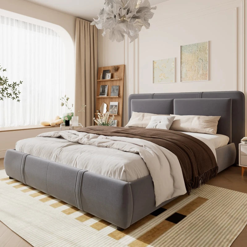 Upholstered Hydraulic Storage Bed with Removable Velvet Headboard - Grey, 210x159x90 cm, Stylish & Functional Bedroom Furniture