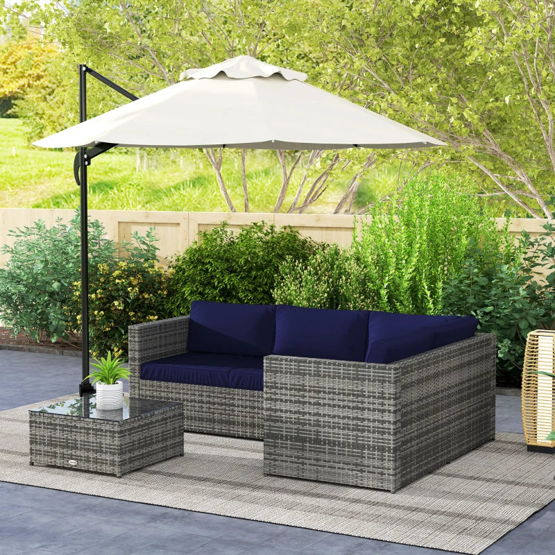 3 Piece Rattan Garden Furniture Set with Thick Cushions and Glass Top Coffee Table