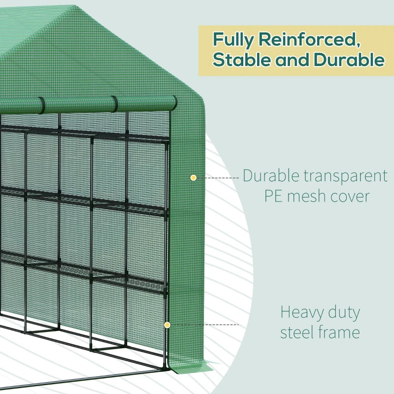 Portable Green 4 Tier Walk-in Greenhouse with Roll-up Door, 244 x 180 x 210cm