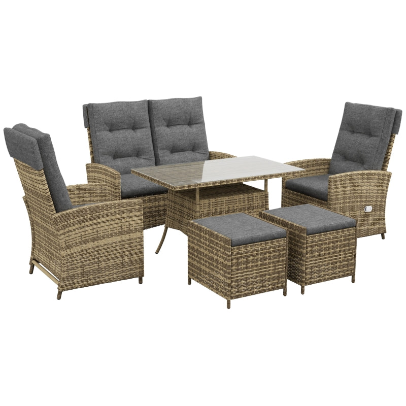 Grey 6-Piece Rattan Garden Set with Reclining Chairs