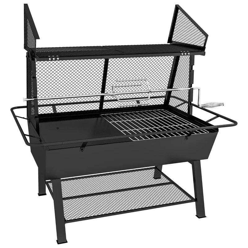 3-in-1 BBQ Grill, Rotisserie Roaster, Fire Pit Set with Cover - Black