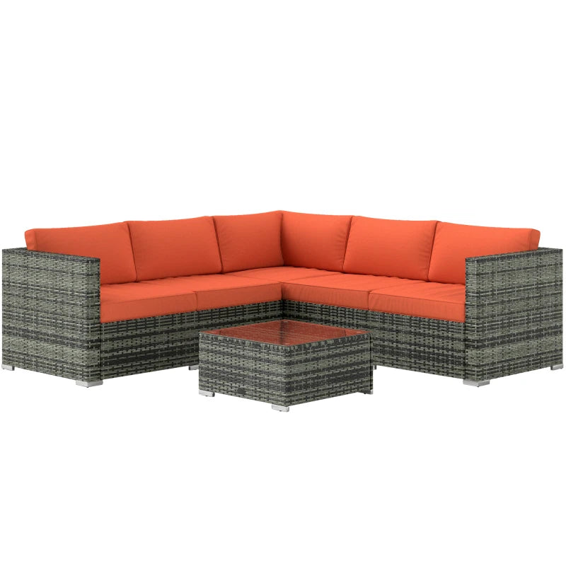 4-Piece Rattan Garden Furniture Set with Corner Sofa Loveseat, Orange