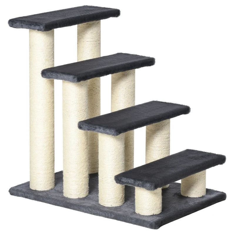 4-Step Dog Steps for Bed - Pet Stairs & Cat Ladder - Grey Scratch Post Design for Easy Access