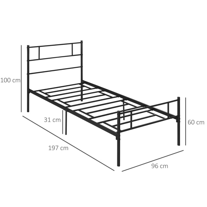 Unique Black Metal Bed Frame with Headboard & Footboard - Solid Slat Support & Underbed Storage - Stylish Bedroom Furniture