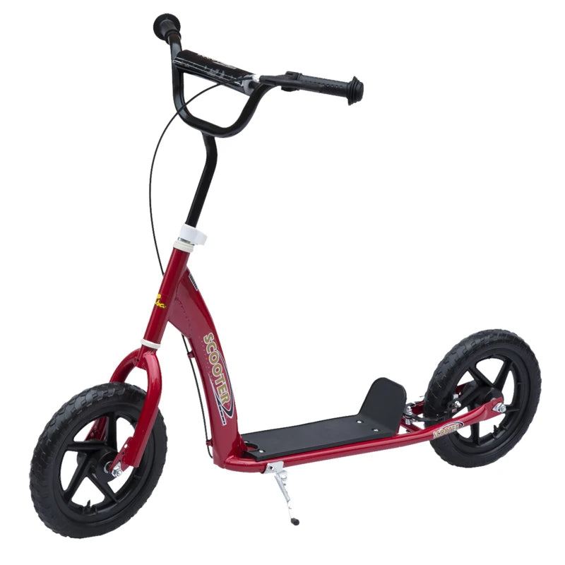 Kids Kick Scooter with 12" EVA Tyres, Rear Brake & Big Wheels - Perfect for Ages 5-12, Red Color