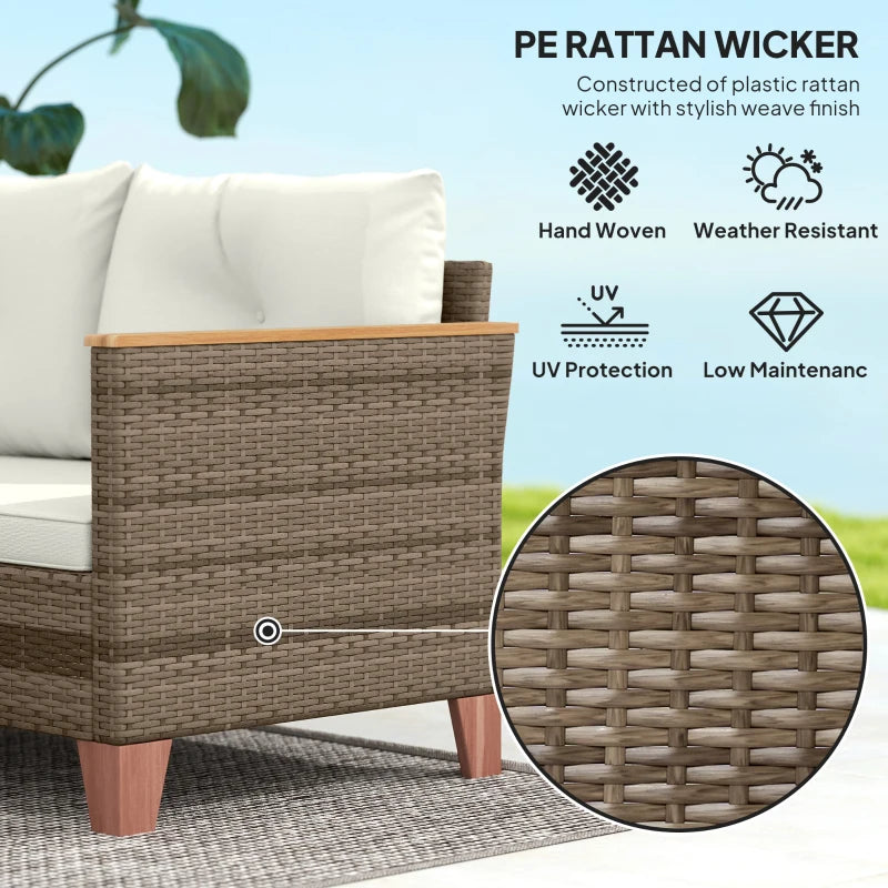 3-Piece Rattan Garden Furniture Set - L-Shaped Chaise Lounge & Coffee Table with Cushions