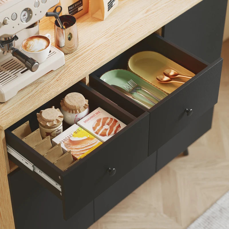 176 cm Modern Kitchen Cupboard with LED Lights - Stylish Oak and Black Storage Solution for Home