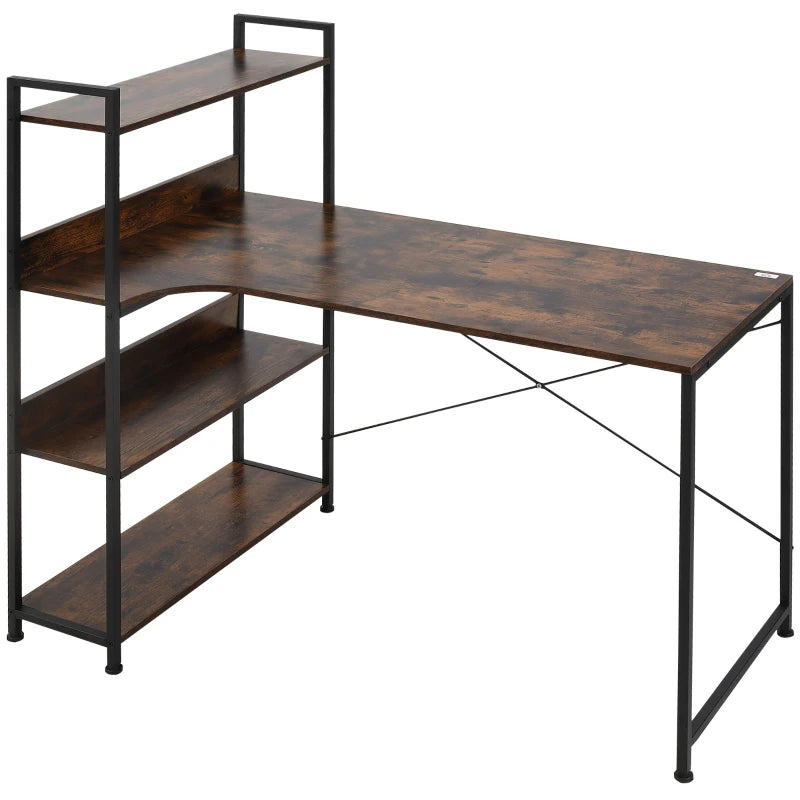 Rustic Brown 120CM Office Desk with Storage Shelves - Industrial Computer Table for Small Home Office Spaces