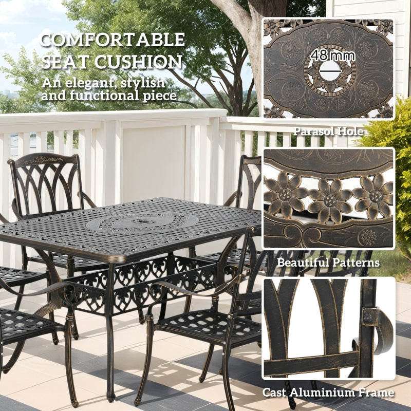 7-Piece Bronze Tone Cast Aluminium Garden Dining Set - Outdoor Furniture, Large Size