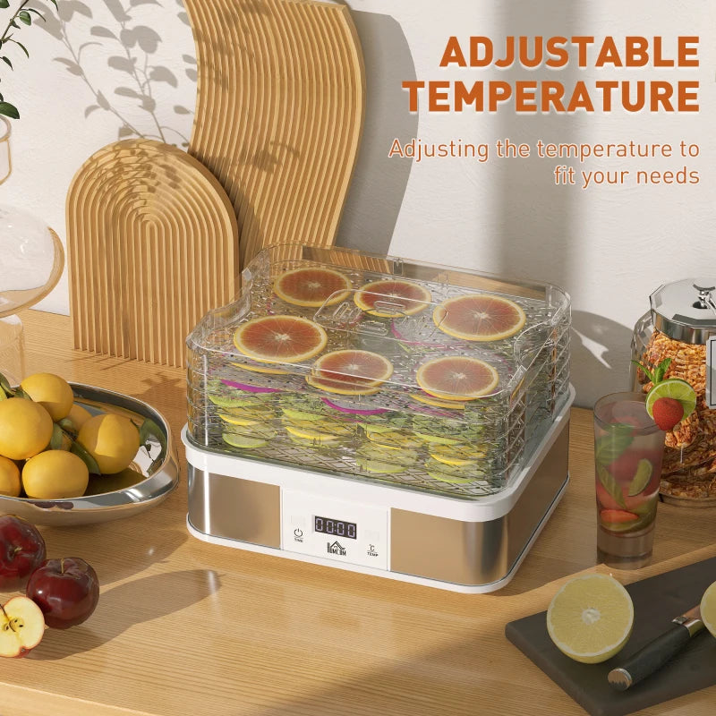5-Tier Stainless Steel Food Dehydrator - 245W Adjustable Temperature & Timer, LCD Display for Fruits, Vegetables, Jerky & Pet Treats