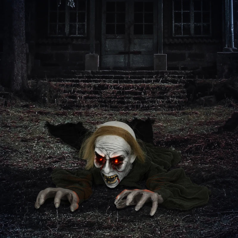Crawling Zombie Outdoor Halloween Decoration 167 cm - Animated Prop with Sound Activation & Light Up Eyes for Spooky Decor