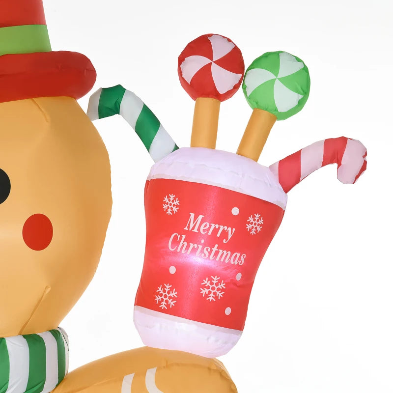 7.5ft Inflatable Gingerbread Man with Candy Cane & LED Lights - Outdoor Christmas Lawn Decoration for Parties & Holiday Displays
