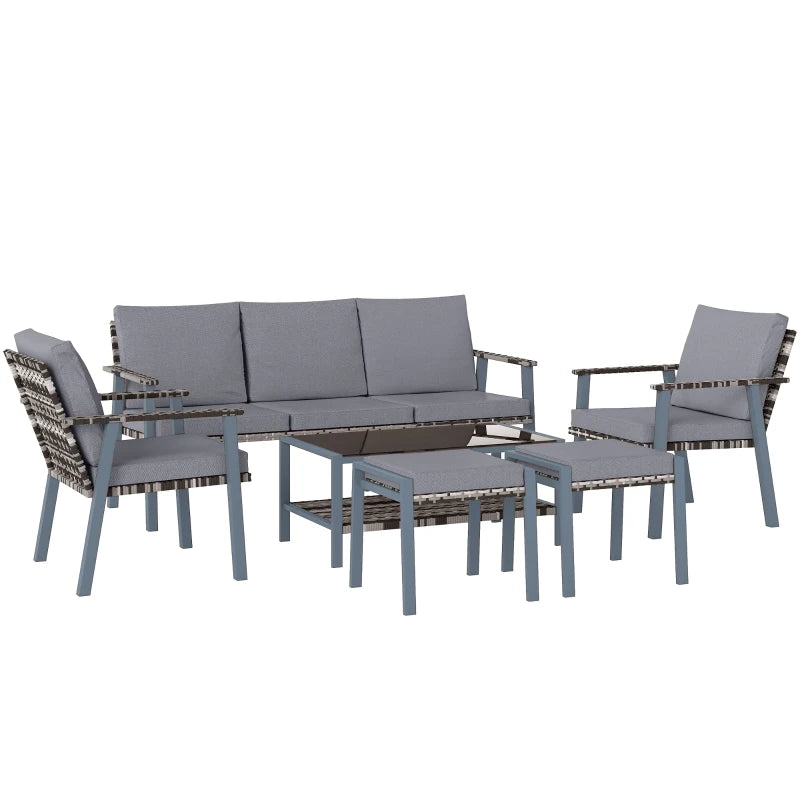 Grey Six-Piece Rattan Garden Sofa Set - Outdoor Furniture for Patio and Backyard