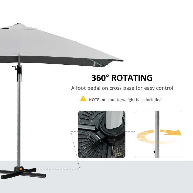 Light Grey 3x3m Outdoor Cantilever Parasol with 360° Rotation