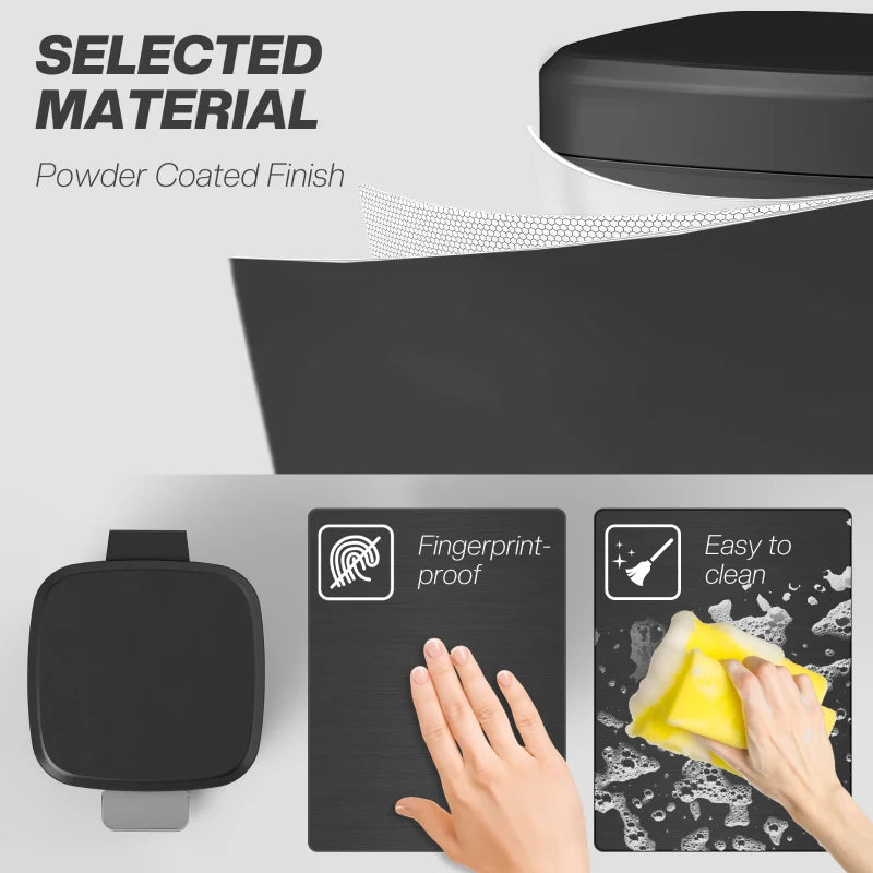 12L Modern Boxy Black Metal Kitchen Bin - Stylish Trash Can for Home Organization and Waste Management