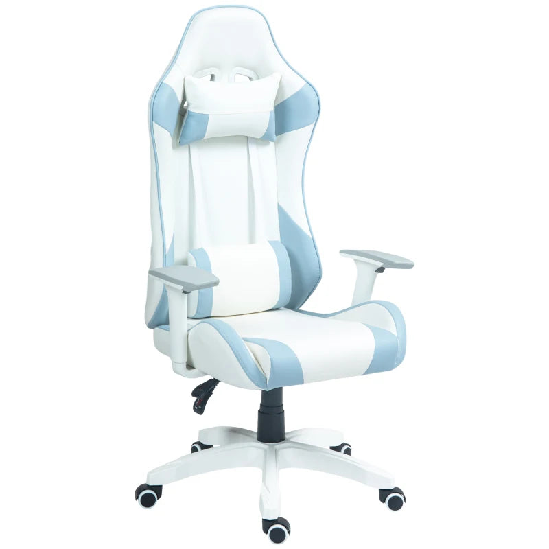Faux Leather Colour Block Gaming Chair - 135° Recline, Stylish Blue/White Design for Ultimate Comfort and Support
