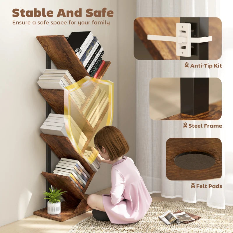 Unique Six-Section Wood-Effect Tree Bookcase - Stylish Storage Solution for Home & Office - Modern Design