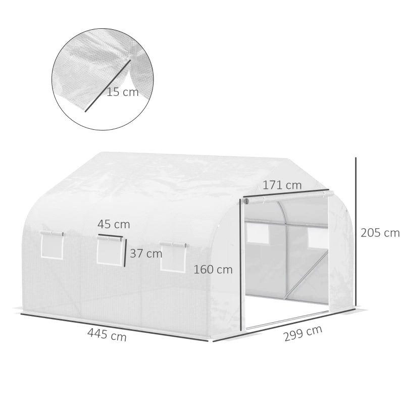 Green Walk-In Garden Poly Tunnel Greenhouse, 4.5 x 3 x 2m, White