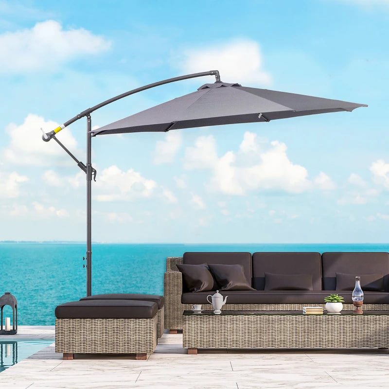 Grey Hanging Cantilever Patio Umbrella with Crank Handle