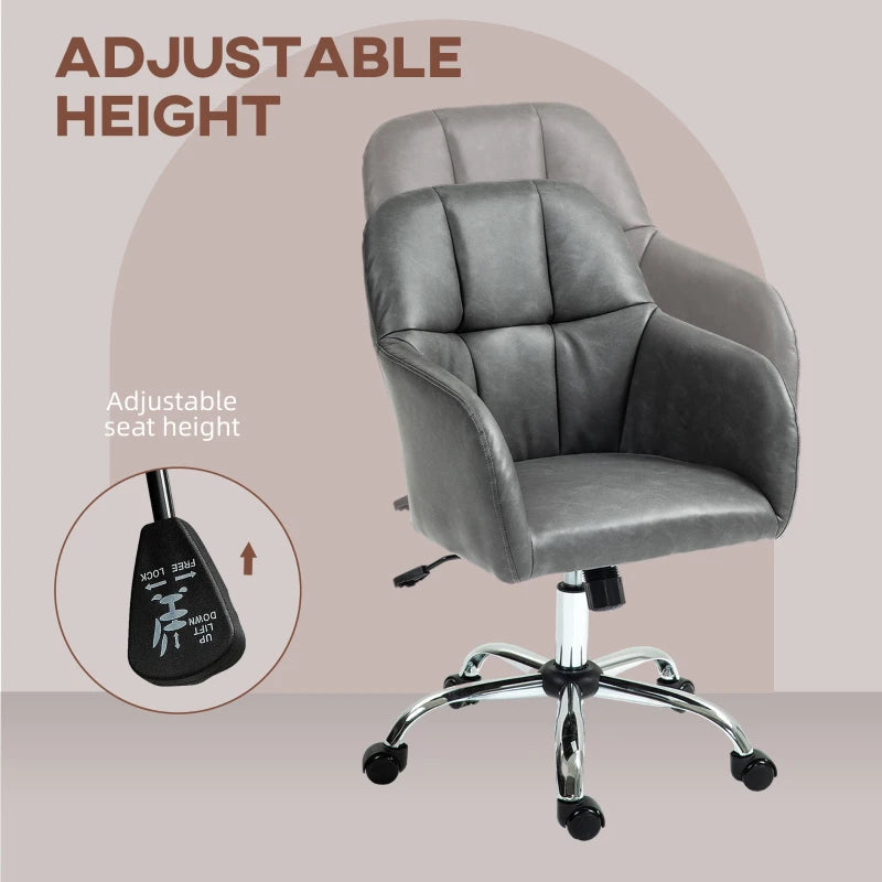 Stylish Grey Faux Leather Tub Office Chair with Wheels - Ergonomic Design for Home & Office Use