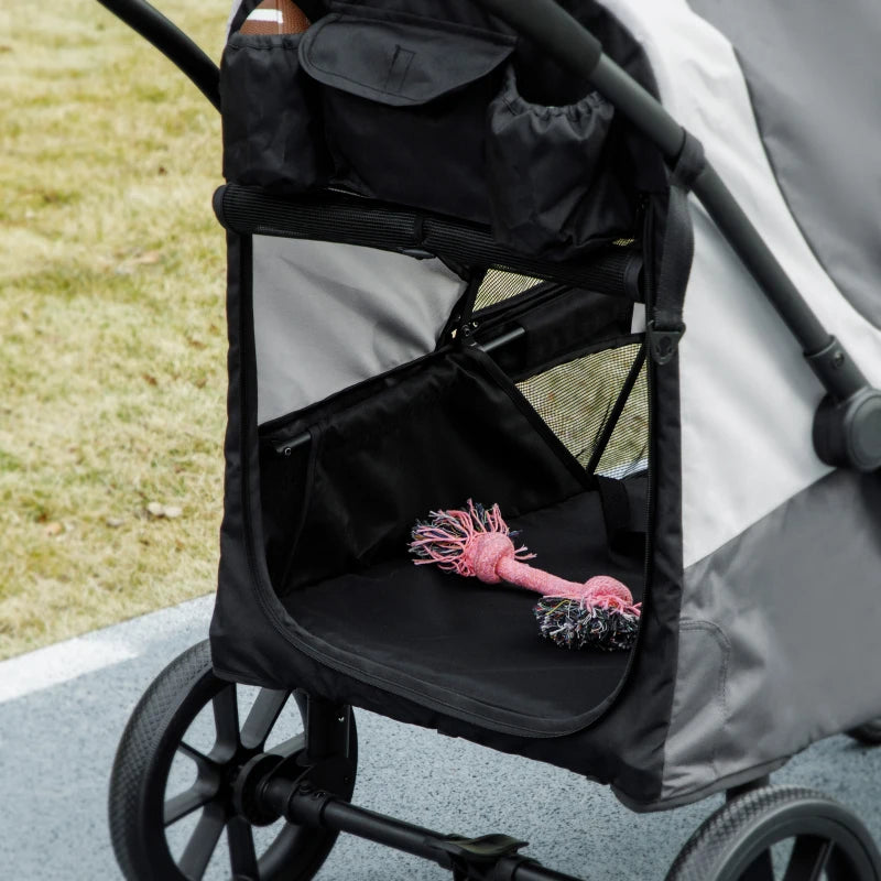 Foldable Large Dog Pet Stroller with 4 Big Wheels Shock-Absorbing Frame Safety Leashes and Brakes Dark Grey
