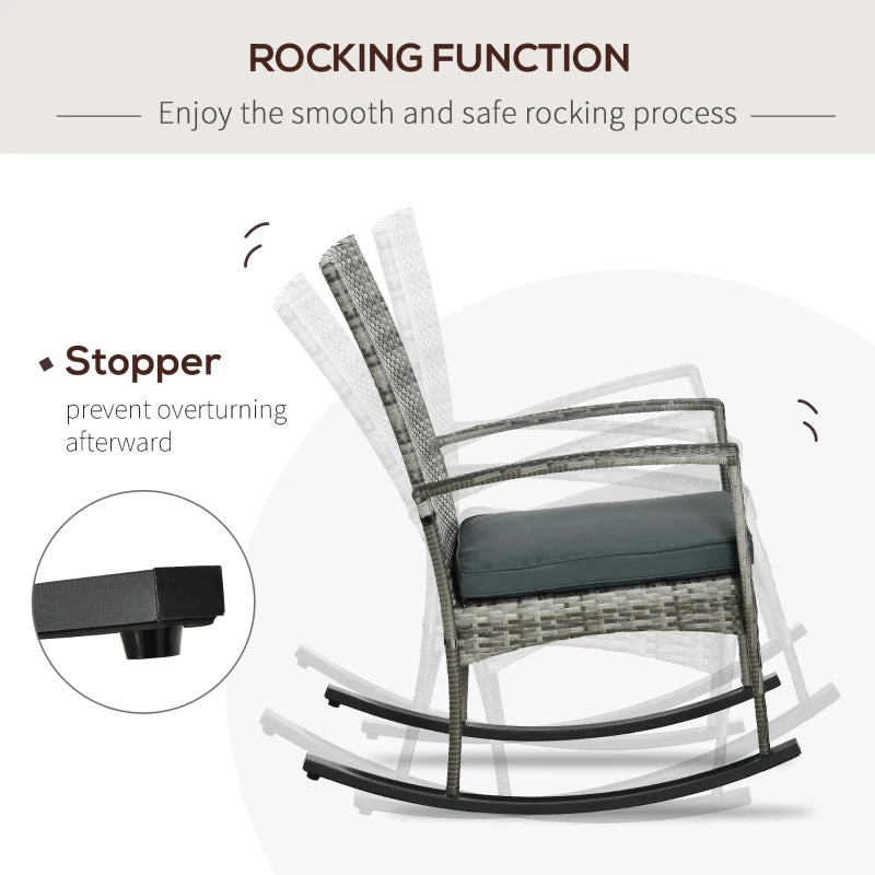 Light Grey Rattan Rocking Chair Set with Armrest and Cushion