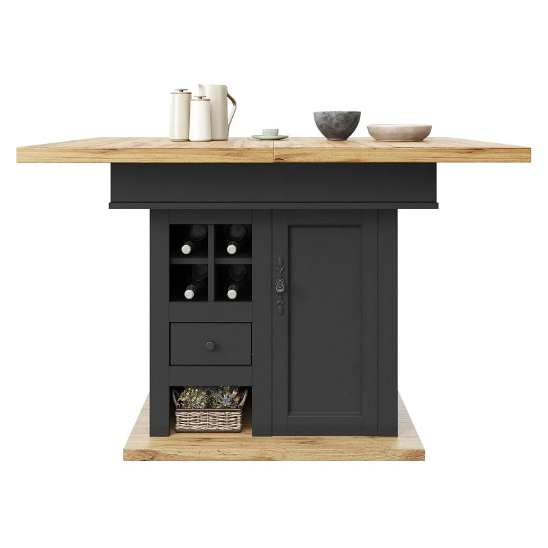 Telescopic Foldable Kitchen Table for 4-6 People with Soft-Close, Hidden Storage, 110x80x75 cm, Black & Natural Finish
