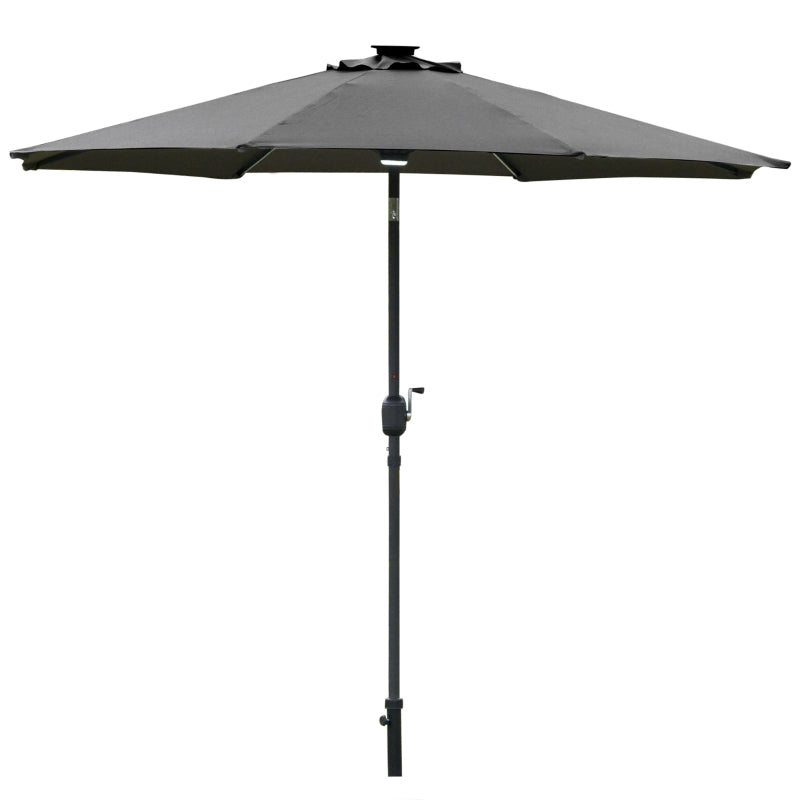 Grey Solar LED Garden Parasol - 2.7m Sun Umbrella