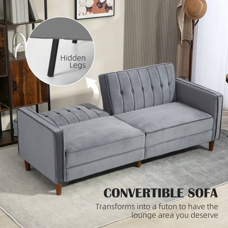 Velvet-Feel Dark Grey Three-Seater Sofa Bed for Stylish Living Spaces