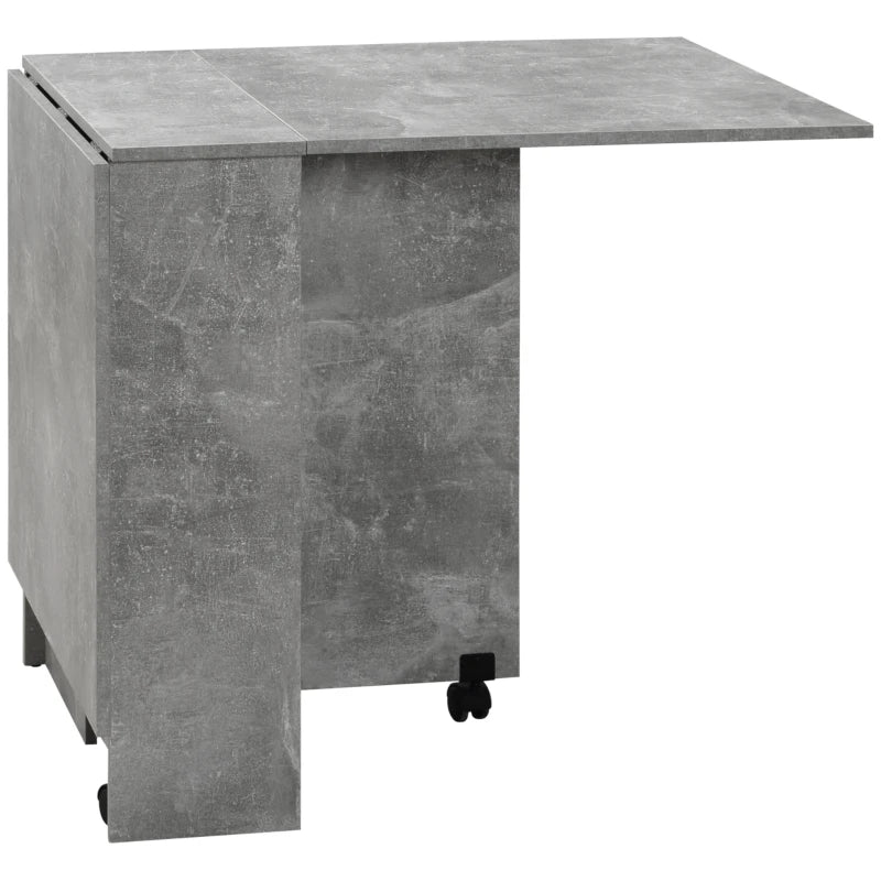 Folding Drop Leaf Dining Table with 2-Tier Shelves & Rolling Casters - Space-Saving Kitchen Table in Cement Grey