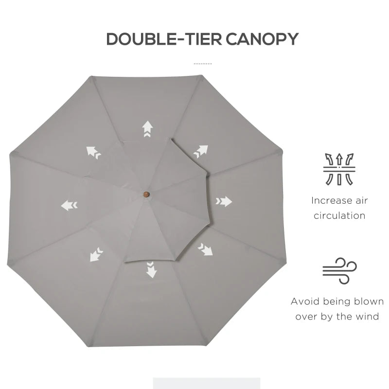 Grey Double Tier Patio Garden Umbrella 2.7m