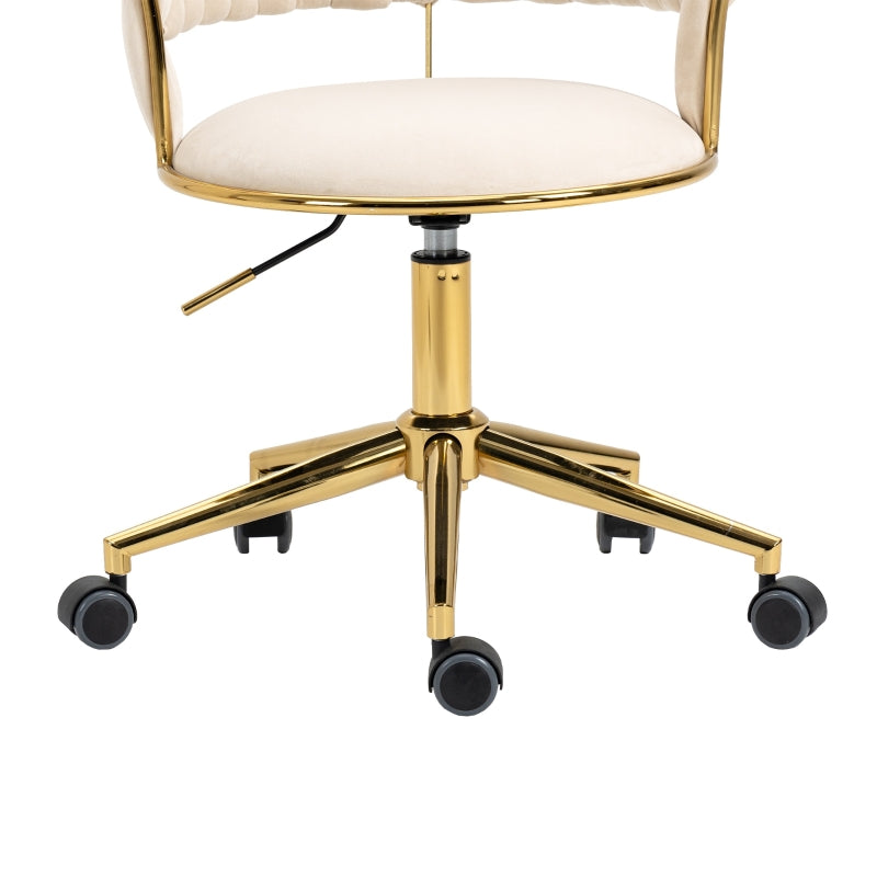 Ivory Velvet 360° Swivel Computer Chair with Backrest, Adjustable Height, 5 Wheels, Stainless Base, 62x62x77 cm