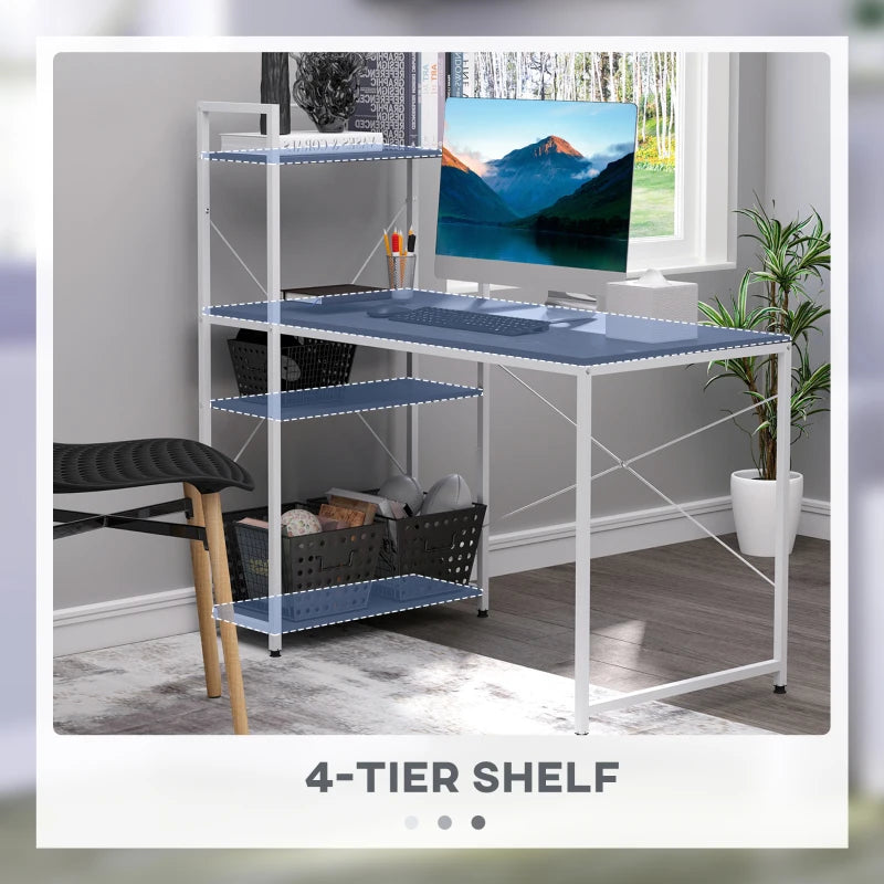 Industrial Reversible Computer Desk with Storage Shelves - Home Office Writing Desk, Easy Assembly, 120x64x121cm, Black & White