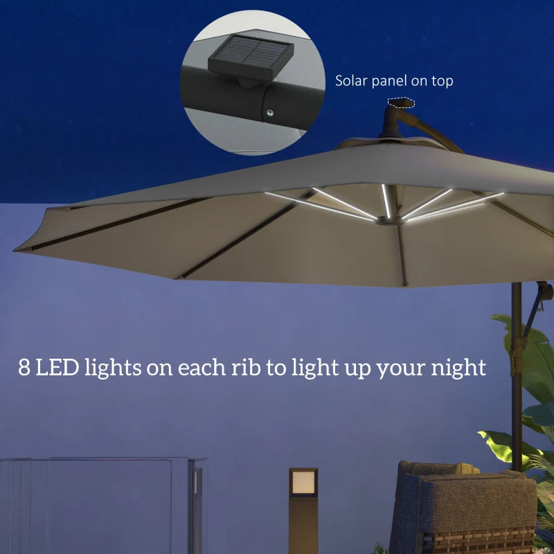 Grey Solar LED Cantilever Garden Umbrella