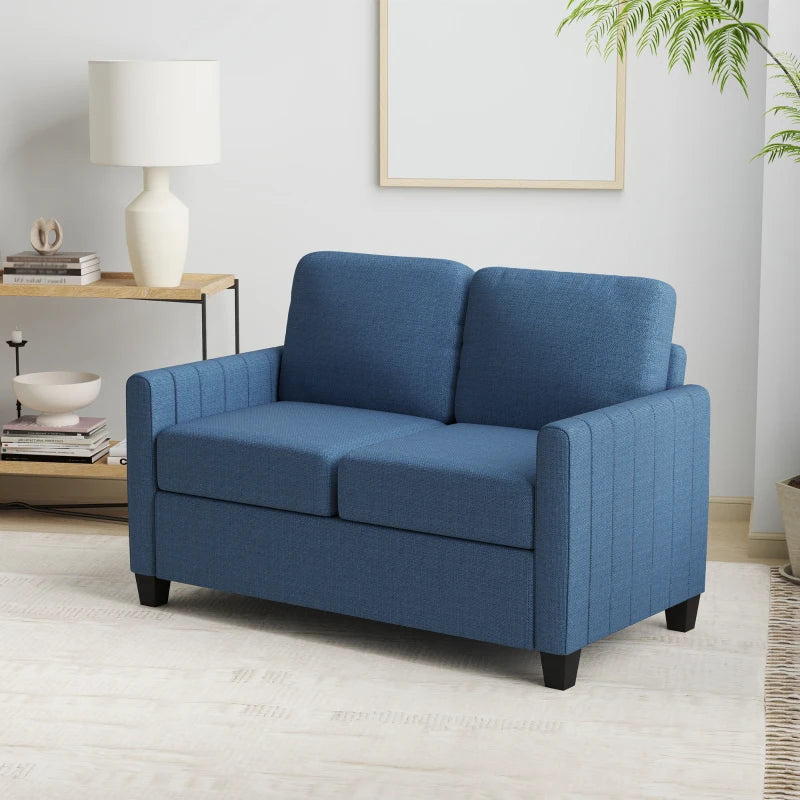 Modern Boxy Two-Seater Sofa in Blue with Linen-Look Fabric for Stylish Living Room