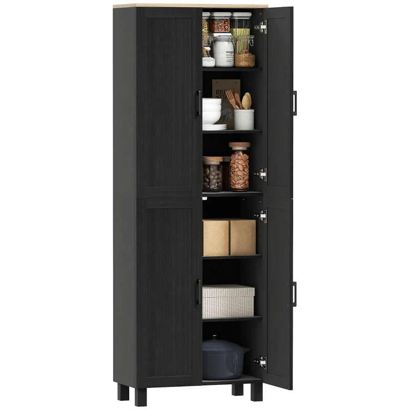 Modern 4-Door Freestanding Kitchen Cupboard - Adjustable Shelves Storage Cabinet, 170cm Black Pantry for Dining Room