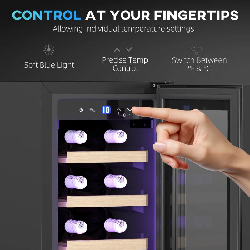 19-Bottle Wooden Wine Rack Fridge - Black, 5-18 Temperature Control, Perfect for Home Wine Storage & Display