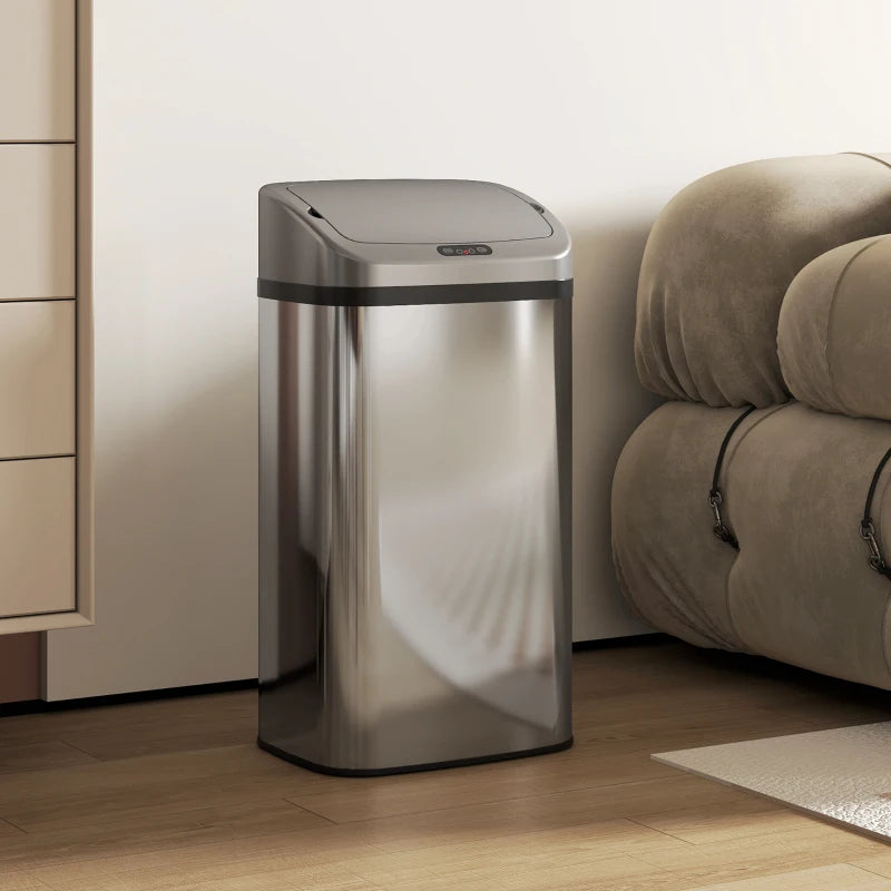48L Stainless Steel Touchless Sensor Trash Bin Silver Tone