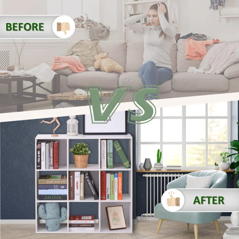 Stylish Nine-Cube Storage Shelf in White - Versatile Organizer for Home, Office, and Kids' Rooms - Perfect for Display and Storage