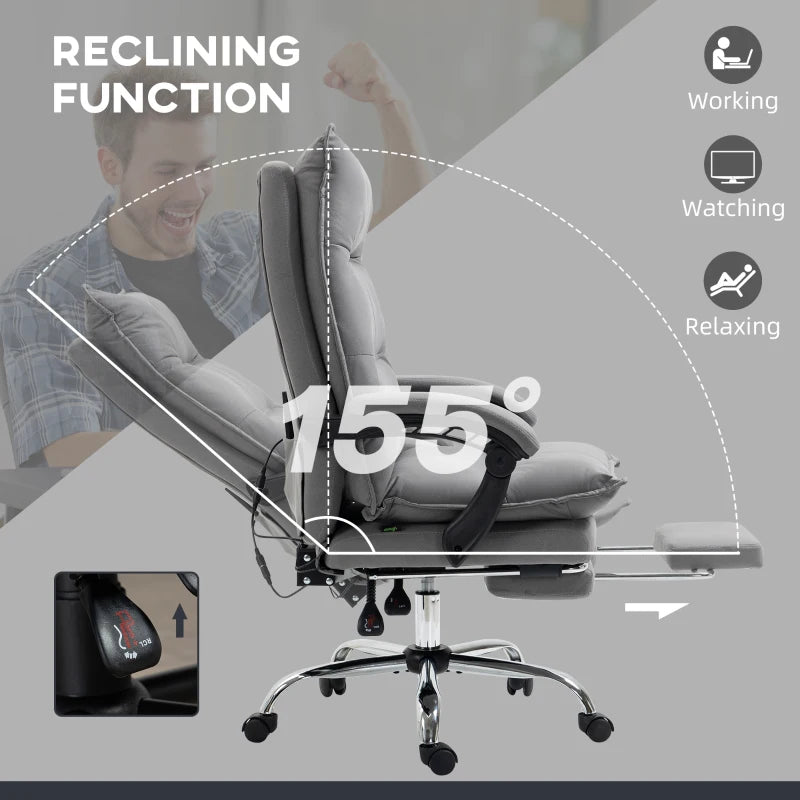 Vinsetto Grey Massage Office Chair with Footrest, 6-Point Massage & Heat, 155° Recline, Thick Padding for Home Comfort