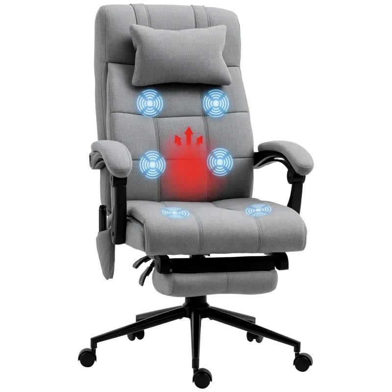 Vinsetto Grey Office Chair with 6-Point Vibration Massage & Heat, Adjustable Height, Head Pillow & Footrest for Home Comfort