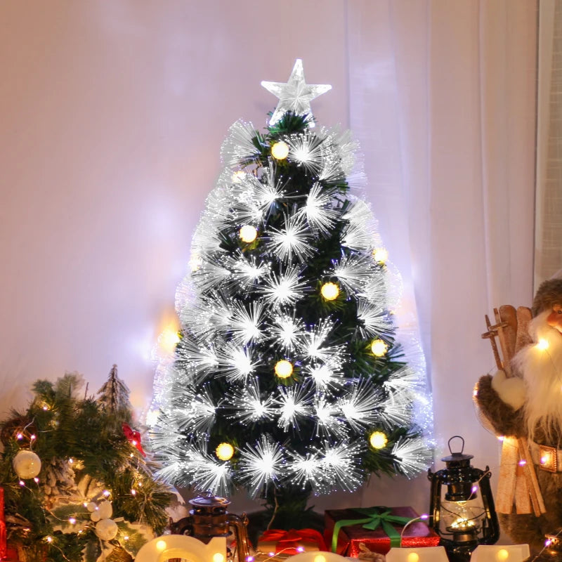 3ft Pre-Lit White Artificial Christmas Tree with 90 LEDs & Star Topper - Full Bodied Seasonal Decoration for Home