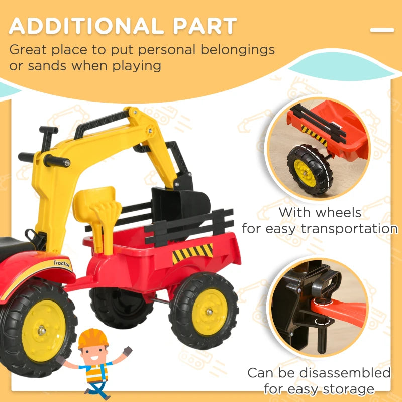 Kids Pedal Go Kart Excavator Toy Car with Moving Bucket & Steering Wheel - Ride On Digger for Ages 3-6