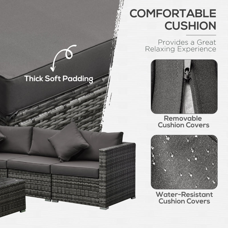 6 Piece Dark Grey Rattan Sofa Set