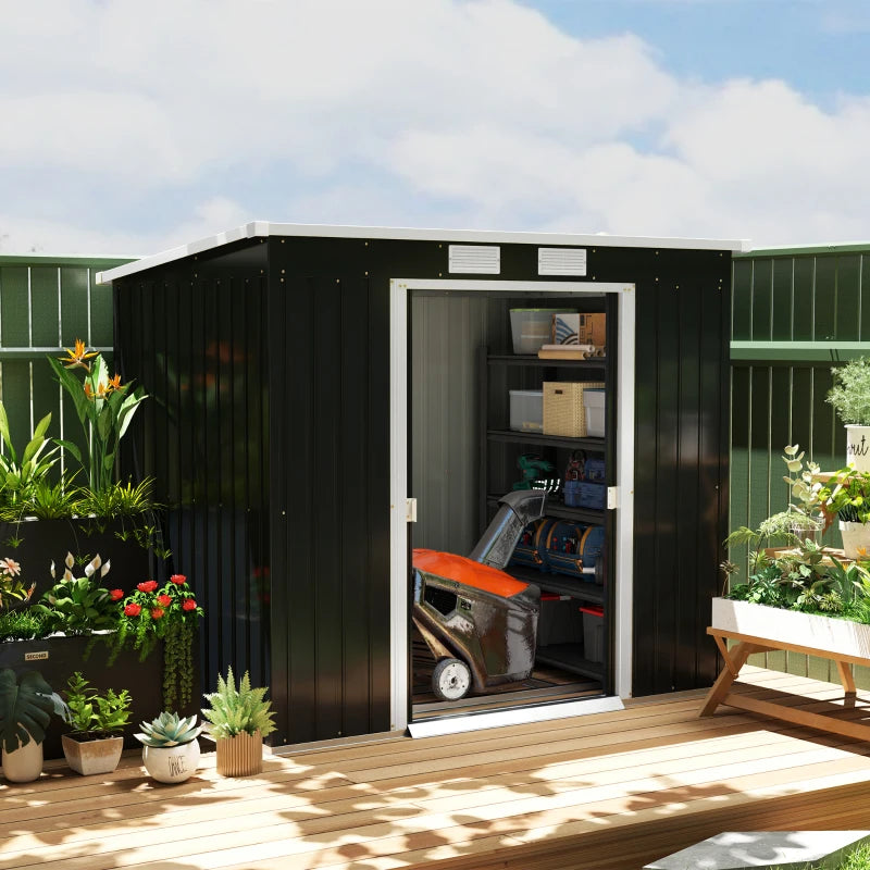 Dark Grey Outdoor Metal Tool Storage Shed with Vents